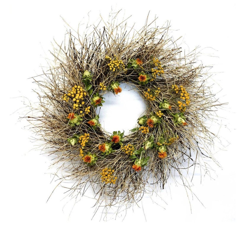 Tumbleweed & Tansy Dried Flower Wreath - lovely Fall / Autumn wreath 22 Inch