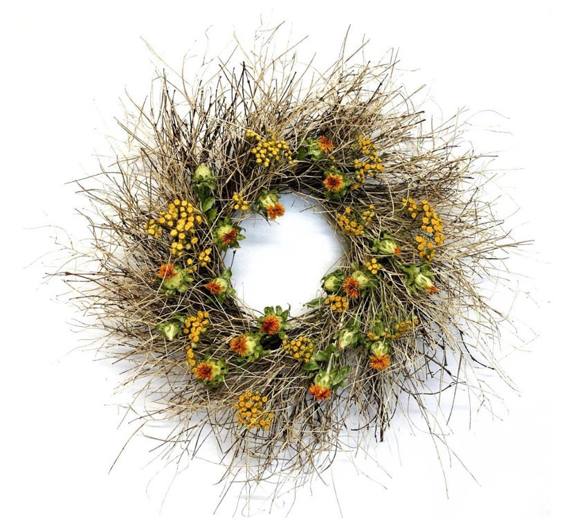 Tumbleweed & Tansy Dried Flower Wreath - lovely Fall / Autumn wreath 22 inch-handmade in the USA