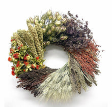 Load image into Gallery viewer, Autumn / Fall Wheel dried herb and grain Wreath Measure 19-20 inches - handmade in the USA
