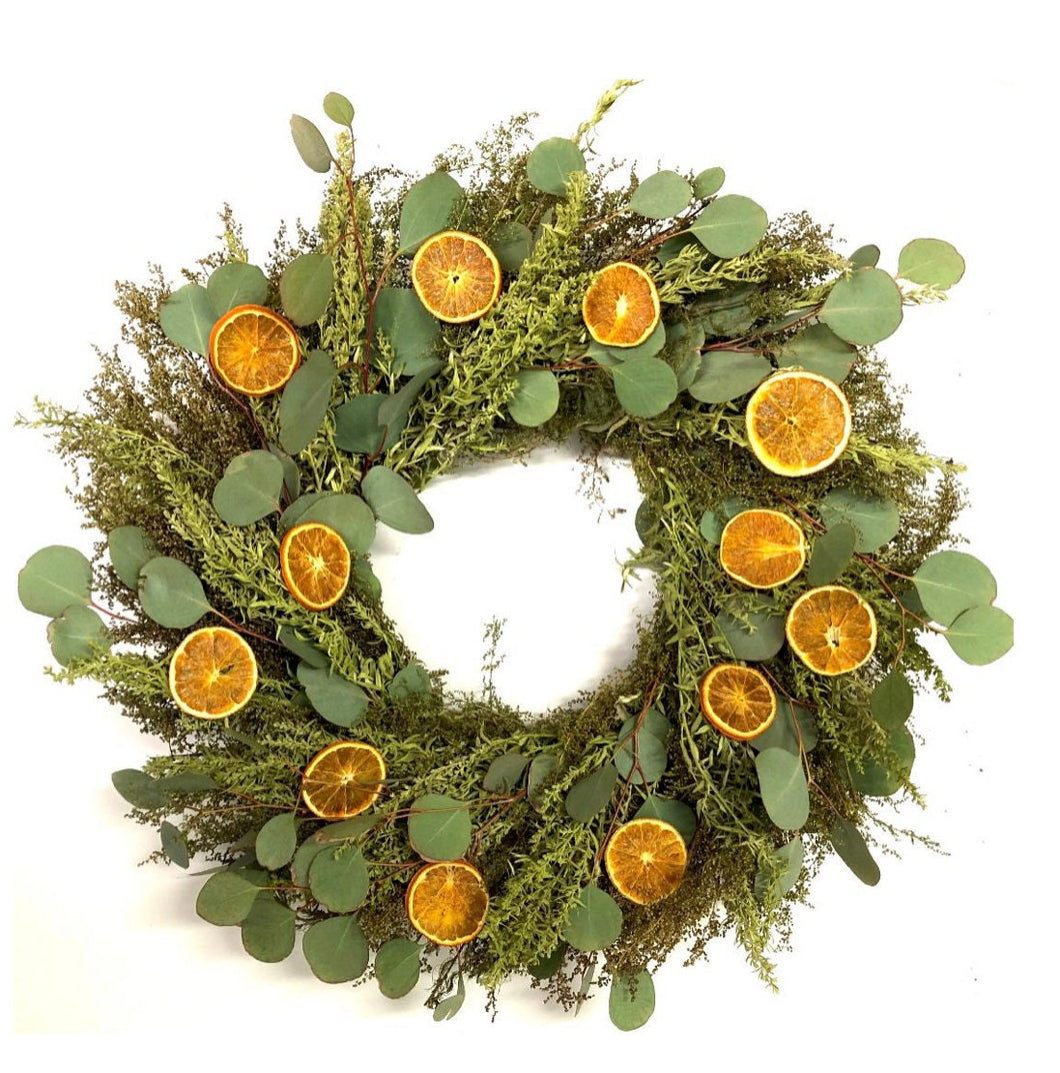 Dried citrus, floral and eucalyptus wreath 22 inch