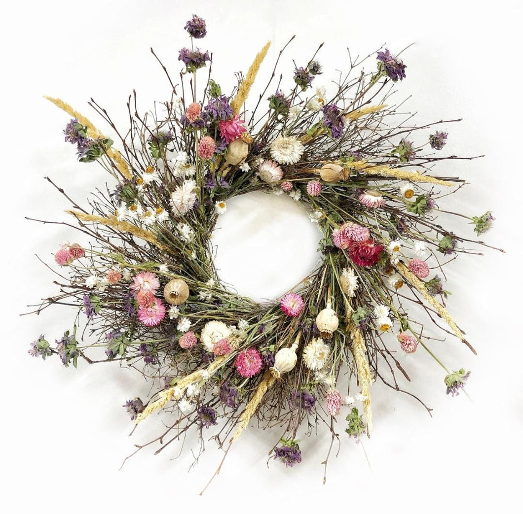 Nest of flowers, dried floral spring wreath 22 Inch