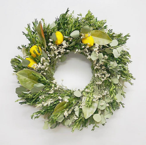 Limoncello. Lemon & Magnolia dried flower wreath - summer wreath - 22 inch