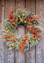 Load image into Gallery viewer, New 2022 Fall Garden Wreath. Thanksgiving Autumn Fall door décor. Dried Floral Wreath. Dried Flower Wreath for Autumn
