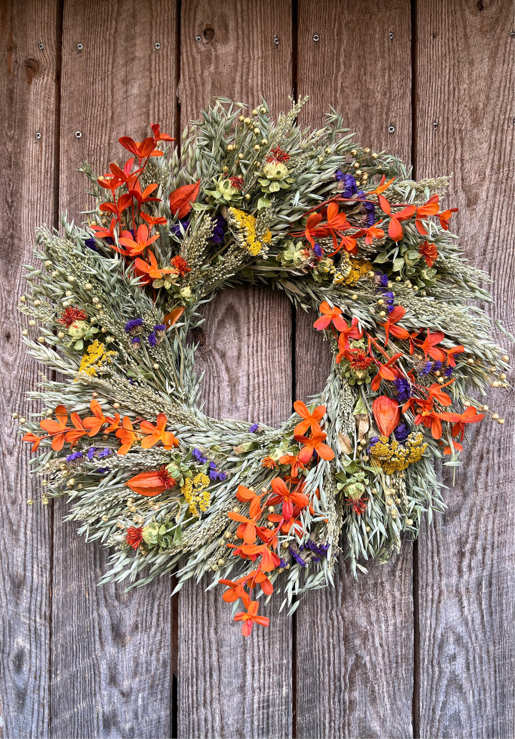 New 2022 Fall Garden Wreath. Thanksgiving Autumn Fall door décor. Dried Floral Wreath. Dried Flower Wreath for Autumn