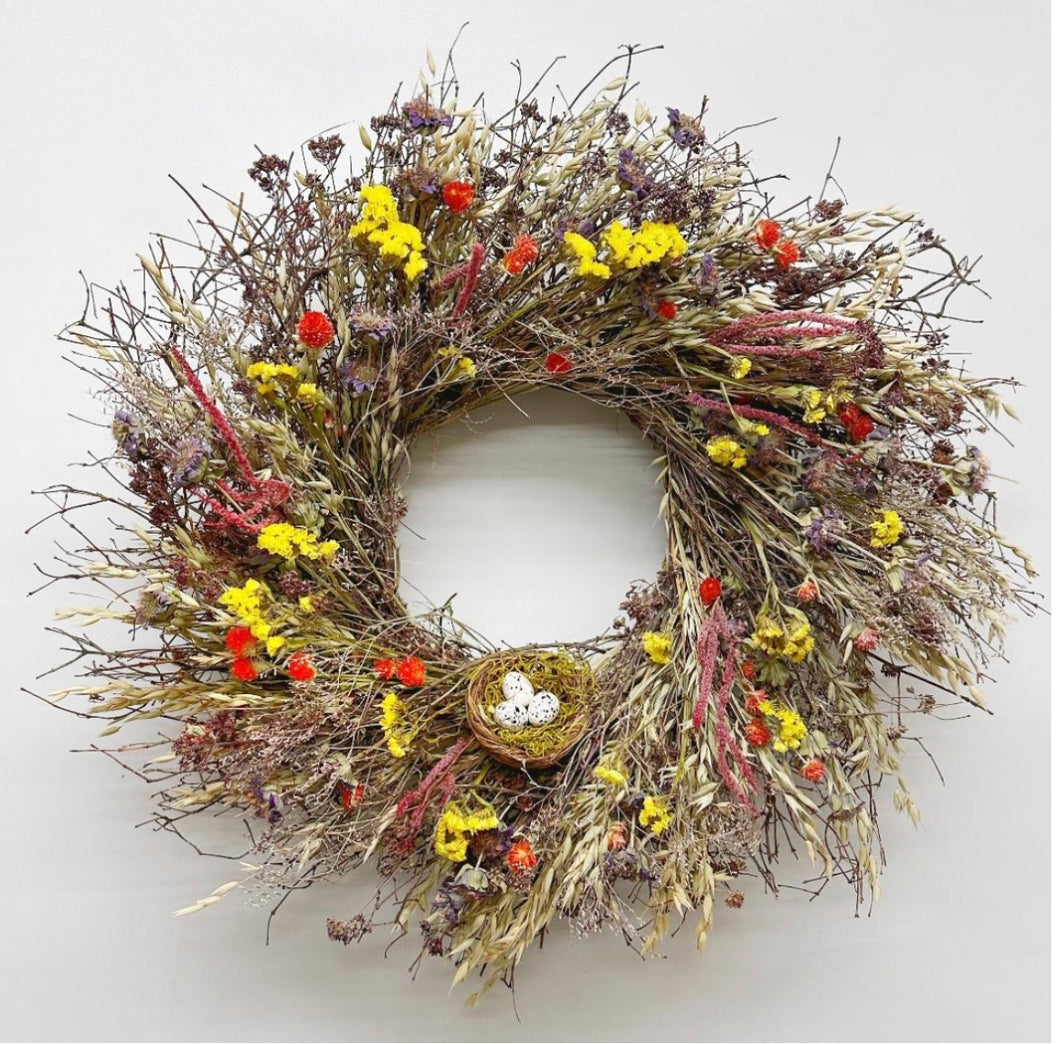 Country Easter Dried Floral and Nest wreath