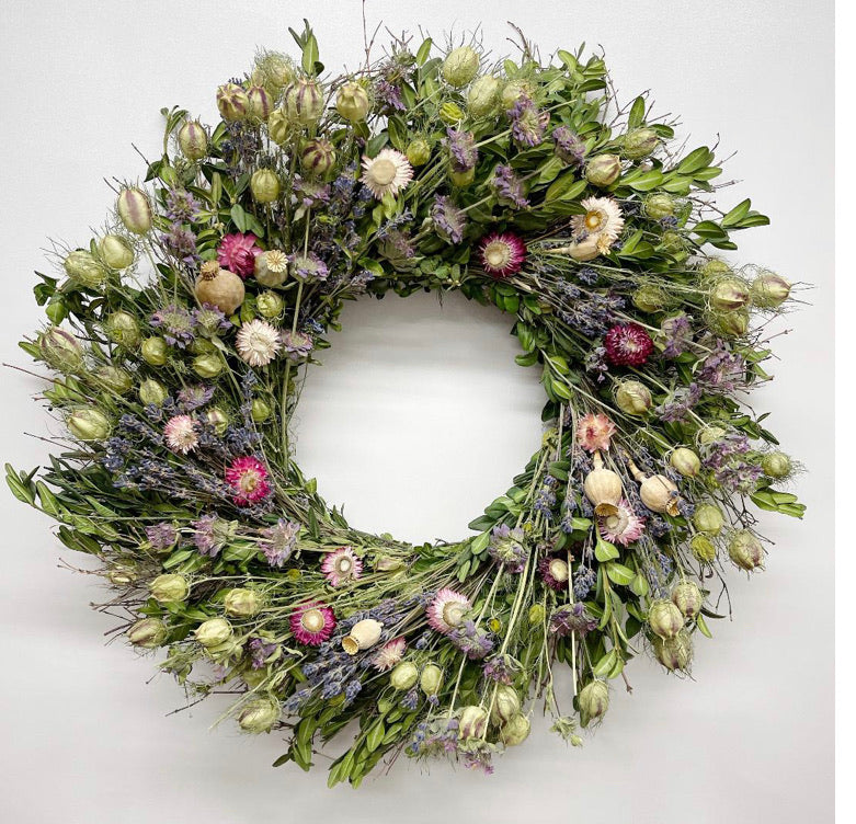 Wildflower and Lavender Wreath. Wonderful Easter, Spring, summer and fall harvest Floral Spring Wreath For Front Door