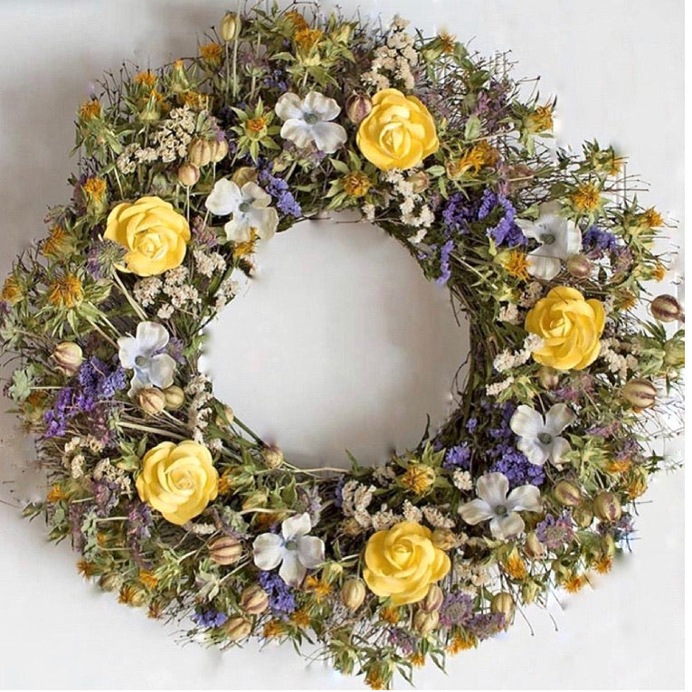 You are my sunshine dried floral and Rose wreath 22 Inch Made in the USA